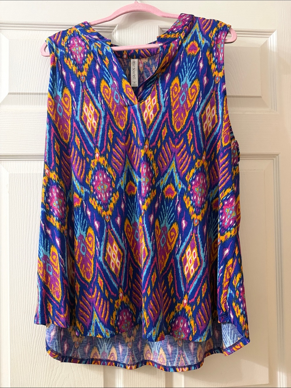 Dear Scarlett Lizzie Tank Sleeveless Ikat-Print Blouse in Purple Multi